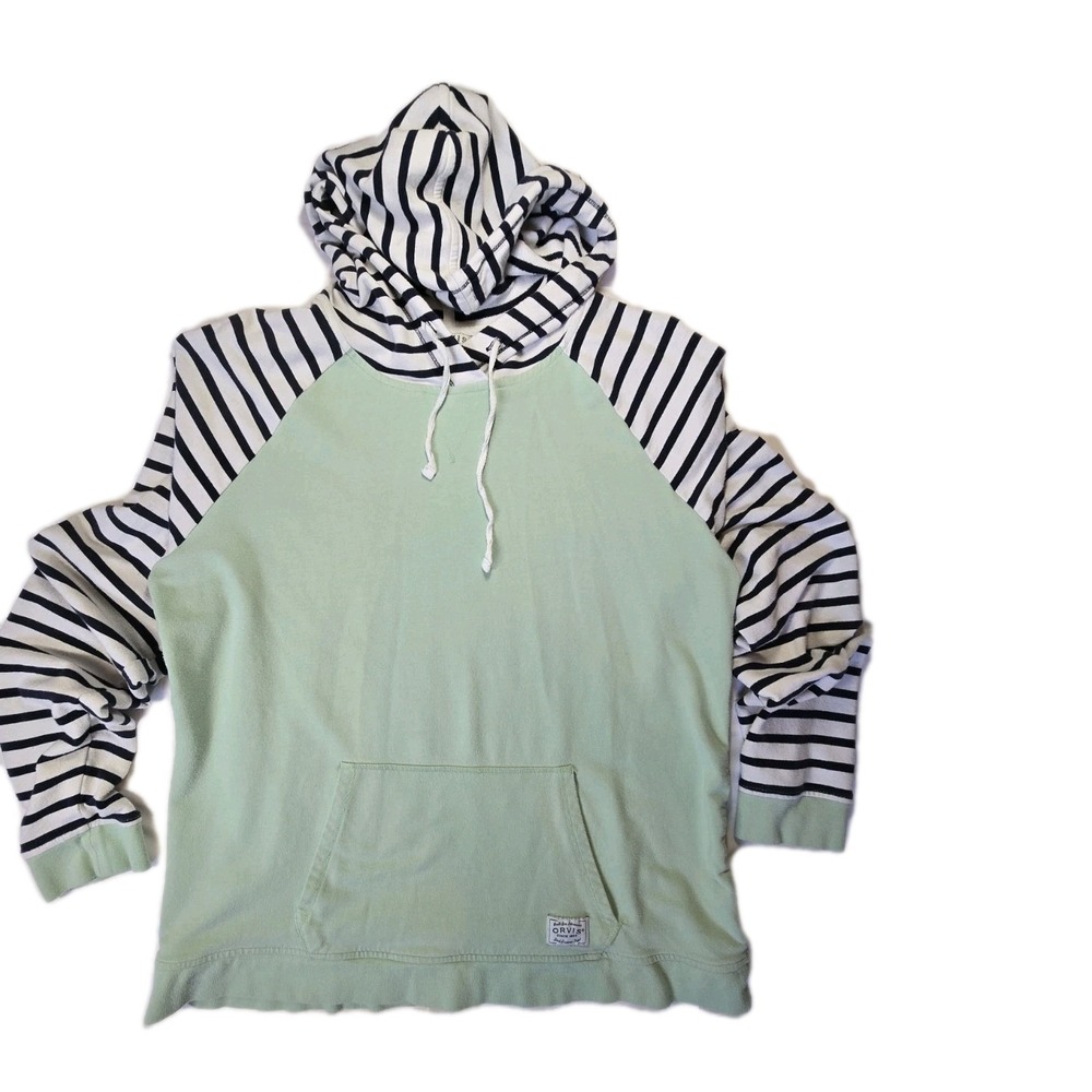 Orvis Hoodie Womens Medium Green Blue Sweatshirt Striped Outdoors Casual Layer‎